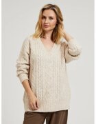 MOODO Pulover bej cu decolte in V din tricot - Bej