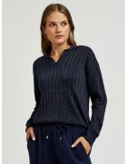 MOODO Pulover bleumarin cu guler si fir metalic - Bleumarin