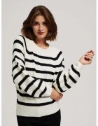 MOODO Pulover femei - dungi negre - maneci raglan - gat rotund - marime