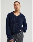 MOODO Pulover pufos cu fir metalic bleu inchis - Bleumarin