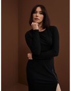 MOODO Rochie cu Dungi si Butoane Decorative - Negru