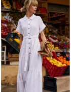 MOODO Rochie Maxi Alba din Bumbac cu Cureaua - Alb
