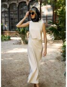 MOODO Rochie Midi Bej cu Facaturi - Bej