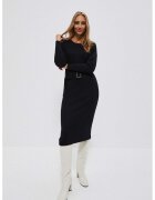 MOODO Rochie neagra cu dungi si curea - Negru