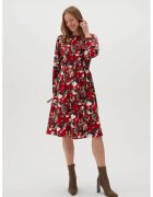 MOODO Rochie rosie cu flori si maneci bufante - Negru