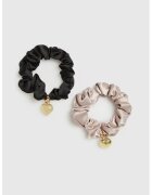 MOODO Set de doua elasticuri pentru par cu pandantiv inima - negru si roz - ONE SIZE