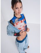 Moschino Jeans Bluza crop cu imprimeu grafic - Alb/Negru/Albastru