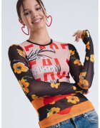 Moschino Jeans Bluza lejera slim fit - Negru/Portocaliu/Maro nisip