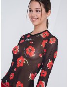 Moschino Jeans Bluza semitransparenta cu imprimeu floral - Rosu/Negru