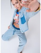 Moschino Jeans Jacheta crop din denim - Albastru deschis melange