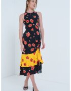 Moschino Jeans Rochie midi cu model floral - Rosu/Negru/Galben sofran