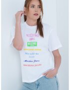 Moschino Jeans Tricou cu decolteu la baza gatului si logo - Roz fandango/Verde electric/Alb optic