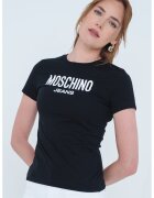Moschino Jeans Tricou slim fit cu logo - Negru stins/Alb optic