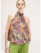 Motivi Bluza cu model floral si decolteu american - Verde/Violet prafuit/Galben mustar