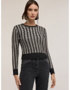Motivi Pulover crop cu decolteu cu strasuri - Alb/Negru/Argintiu