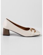 MUSK Pantofi de piele ecologica cu toc masiv - Alb optic/Bronz