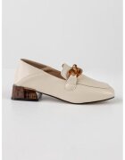 MUSK Pantofi loafer cu toc si lant decorativ - Auriu/Bej deschis