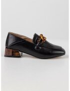 MUSK Pantofi loafer de piele ecologica cu toc patrat - Negru/Maro scortisoara