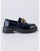 MUSK Pantofi loafer de piele ecologica lacuita cu detaliu de lant - Auriu/Bleumarin