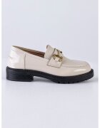 MUSK Pantofi loafer de piele ecologica lacuita - Negru/Maro nisip