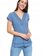 Mustang Bluza Dama - Elisa Lace Inset - Croi Slim - Fara Inchidere - 100% Bumbac - Fara Maneci - Albastru - 1 Bucata