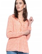 Mustang Bluza Dama - Emma V Flounce - Croi Normal - Lejera - Nasturi - Mansete Lungi - Marime S - Portocalie
