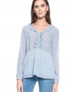 Mustang Bluza Dama - Emma V Flounce S - Bumbac - Zilnic - Croi Regular - Fara Buzunare - Croiala Larga - Calitate Superioara - Confortabil - Albastru