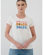 Mustang Tricou cu decolteu la baza gatului si imprimeu text Alma - Alb murdar/Roz