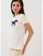 Mustang Tricou cu decolteu la baza gatului si logo - Alb murdar