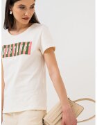 Mustang Tricou cu decolteu la baza gatului si logo - Alb murdar
