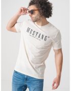 Mustang Tricou cu decolteu la baza gatului si logo - Negru/Alb murdar