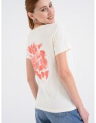 Mustang Tricou cu decolteu rotund si imprimeu pe partea din spate - Alb fildes/Coral