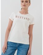 Mustang Tricou cu imprimeu logo Loa - Alb fildes/Coral