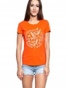 Mustang Tricou Dama - Alexia C - Marime S - Bumbac - Maneca Scurta - Slim Fit - Fara Buzunare - High-Quality - Portocaliu