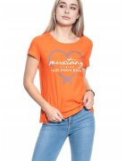 Mustang Tricou Dama - Alina C Print - Marime S - Bumbac - Maneca Scurta - Slim Fit - Fara Buzunare - High-Quality - Portocaliu