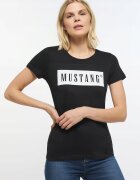 Mustang Tricou Dama - Model Alina C Big Logo Tee - Croiala Clasica Regular Fit - 100% Bumbac - Comod Si Moale - Cu Imprimeu Logo Mare - Bun Pentru Fiecare Zi Si Tinute Casual - Marimea XS - Negru