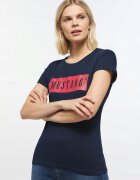 Mustang Tricou Dama - Model Alina C Logo Tee - Croiala Clasica Regular Fit - 100% Bumbac - Moale Si Comod - Cu Imprimeu Logo - Bun Pentru Fiecare Zi Si Tinute Casual - Marimea S - Albastru