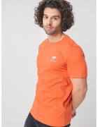 Mustang Tricou de bumbac cu decolteu la baza gatului - Alb/Portocaliu stins