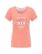 Mustang Tricou din amestec de modal si aplicatie text metalizata - Roz somon/Argintiu