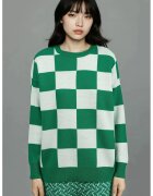 MyFashion Pulover dama - tricotat cu nervuri si carouri - verde - material tricot - One Size