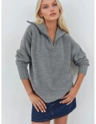 MyFashion Pulover dama - tricotat - supradimensionat - gri - cu guler cu fermoar - One Size