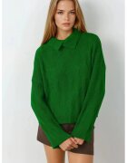 MyFashion Pulover tricotat cu model - detaliu guler - verde - tricot - One Size