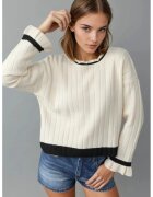MyFashion Pulover tricotat - dungi - guler rotund - crem - tricot - One Size