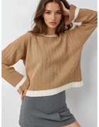 MyFashion Pulover tricotat - dungi - guler rotund - maro - tricot - One Size