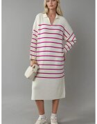 MyFashion Rochie tricotata - cu dungi - midi - roz - alb -