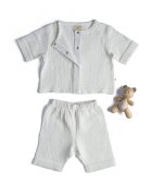 Naeve Set de tricou din bumbac organic cu capse si pantaloni uni - Alb murdar