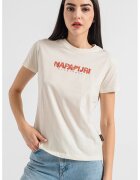 Napapijri Tricou cu decolteu la baza gatului si imprimeu logo - Alb murdar
