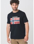 Napapijri Tricou cu imprimeu logo si decolteu la baza gatului - Alb fildes/Negru/Rosu inchis