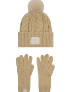 New Era Set de caciula cu ciucure si manusi - Maro deschis