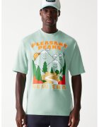 New Era Tricou cu imprimeu grafic si decolteu la baza gatului - Verde/Portocaliu/Verde pal